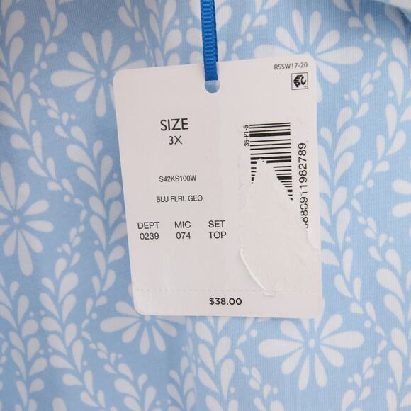 Sleep Sense Pajama Top Blue White Floral Pattern Scoop Neck Long Sleeve Size 3X - Picture 8 of 10